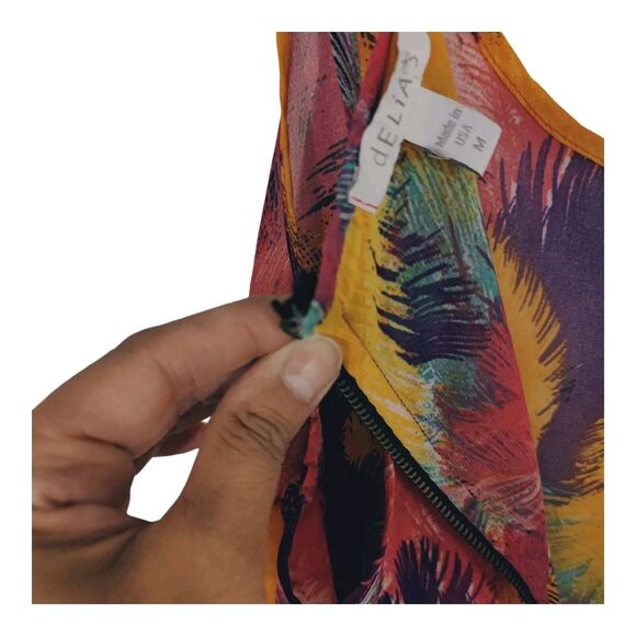 Delia's Women's Sheer Tank Top Feather Print Colorful Sleeveless  Size Medium - Picture 7 of 12